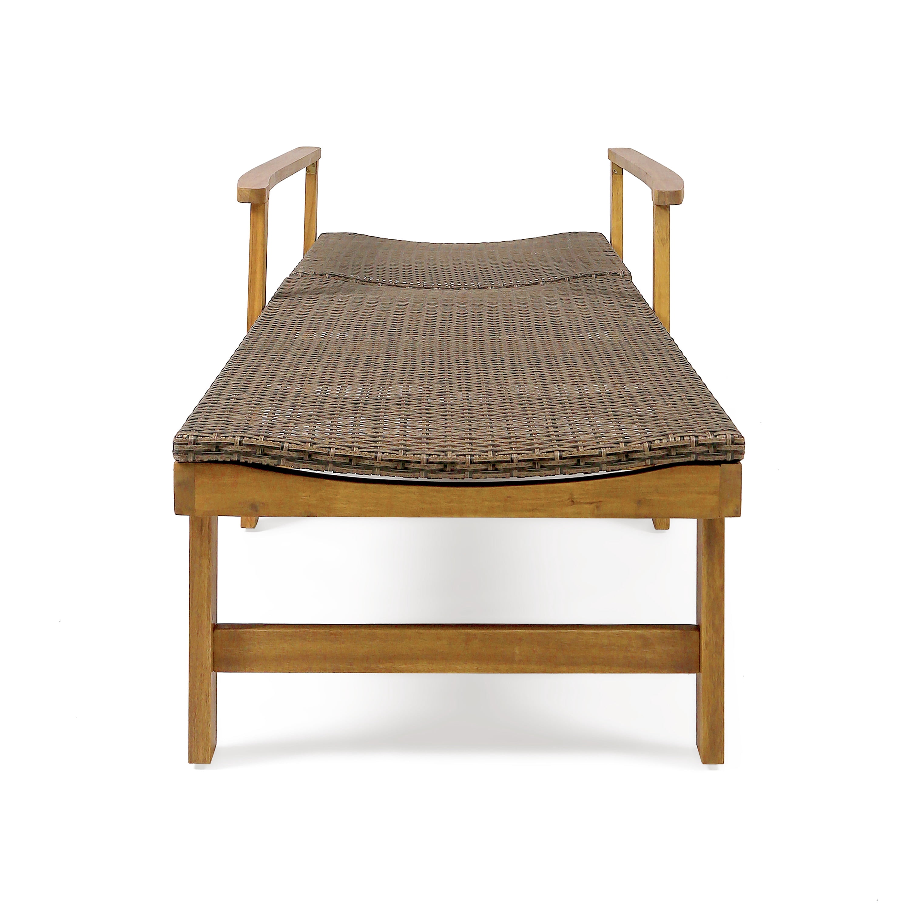 Camdyn Outdoor Rustic Acacia Wood Chaise Lounge with Wicker Seating (Set of 4), Natural and Gray