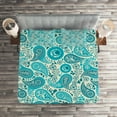 thumbnail image 2 of Ambesonne Antique Quilted Coverlet 3 Pcs, Paisley Blue Flowers, King Size, Aqua Teal, 2 of 2