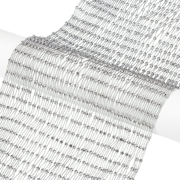 2Yard Polyester Rhinestones Mesh Fabric for Garment Accessory Gray 150~170mm