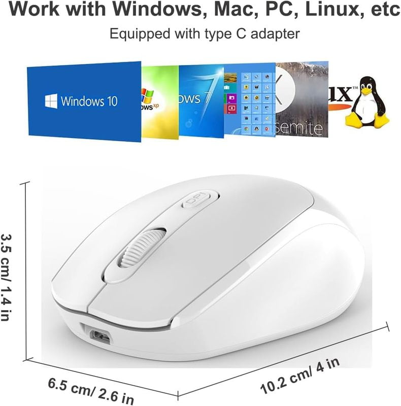 Wireless Mouse 2.4G Bluetooth Ergonomic Optical PC Laptop Cordless Mice for Windows Computer Office