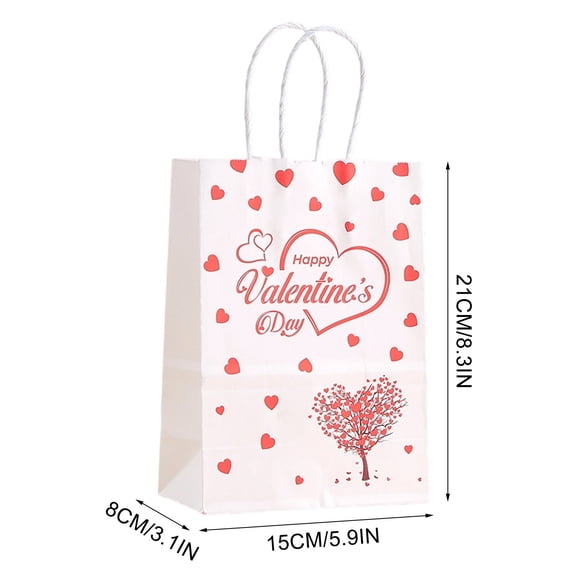 Valentine's Paper Gift Bags with Handle,Valentines Party Kraft Red Heart Goodie Candy Treat Bags for Party Favors Gift Wrapping Supplies