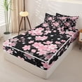 thumbnail image 2 of Erosebridal Glam Nocturnal Cherry Blossom Pattern Zipper Twin Comforter Sets with Fitted Sheet and 2 Pillowcases,Sparkle Star Print Zipper Bedding Set,Pink White Black,Pink Reversible, 2 of 6