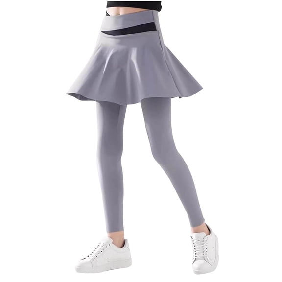 hotojiny 2 in 1 Girls Leggings with Skirt Color Block High Waisted Tennis Clothes Teens Athletic Flowy Skirted Legging for Kid 5-15 T