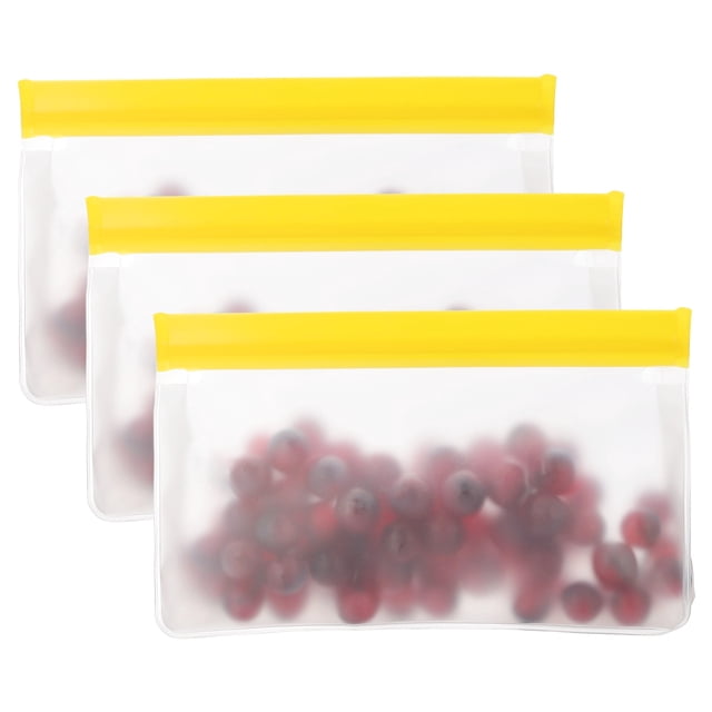 Uxcell Sac de Congélation Réutilisable 6"x2"x4.1", 3 Pcs Sacs de Stockage Alimentaire Étanches avec Fermeture Éclair pour Réfrigérateur Collation Légumes Fruits Glace pour une Fraîcheur Durable, Jaune
