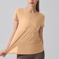 thumbnail image 6 of Yoga Workout Short Sleeve Tees for Women Crewneck Ruched Back Cutout Loose Tunic Tops Lightweight Quick Dry Athletic Shirts Activewear Khaki, 6 of 7