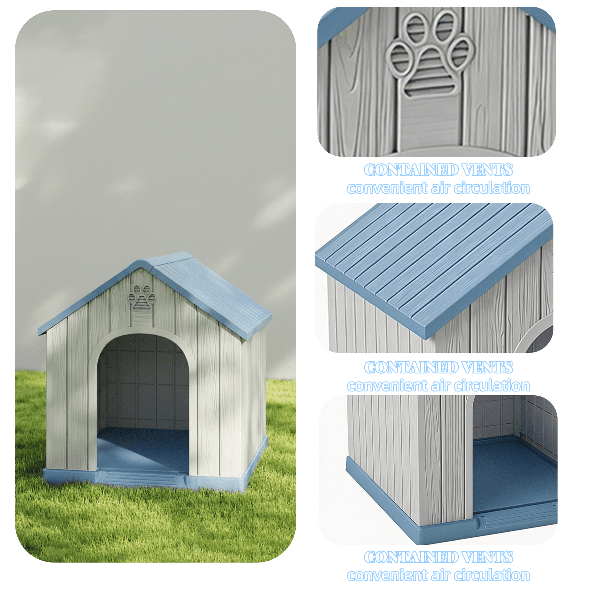 Joxxoaa Dog House Resin Outdoor Dog Kennel - Weatherproof Small Dog House for Indoor Use (Blue),Father's Day Gift