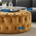 thumbnail image 3 of Amour Tufted Button Large Round Performance Velvet Ottoman Cognac, 3 of 6