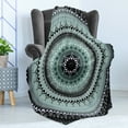 thumbnail image 4 of Mandala Soft Flannel Fleece Throw Blanket, Vintage Yantra with Lines Path of Soul Inner Peace Energy Cosmos Design, Cozy Plush for Indoor and Outdoor Use, 50" x 70", Blue Black, by Ambesonne, 4 of 5