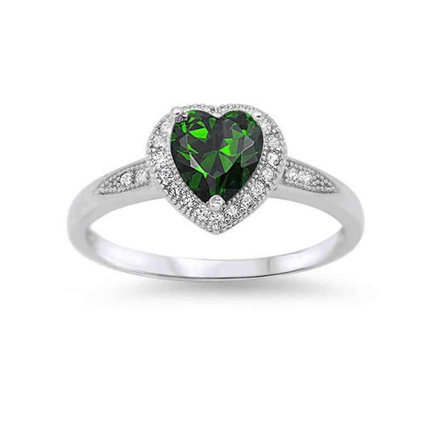 LaRaso & Co Simulated Emerald Green Heart Sterling Silver Promise