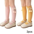 thumbnail image 2 of Godderr 2 Pairs Girls Spring Fall Knee High Socks for Kids Baby Candy Color Thigh High Socks Toddler Cute Stacking Socks Cotton Mid-Calf Socks, 2 of 9