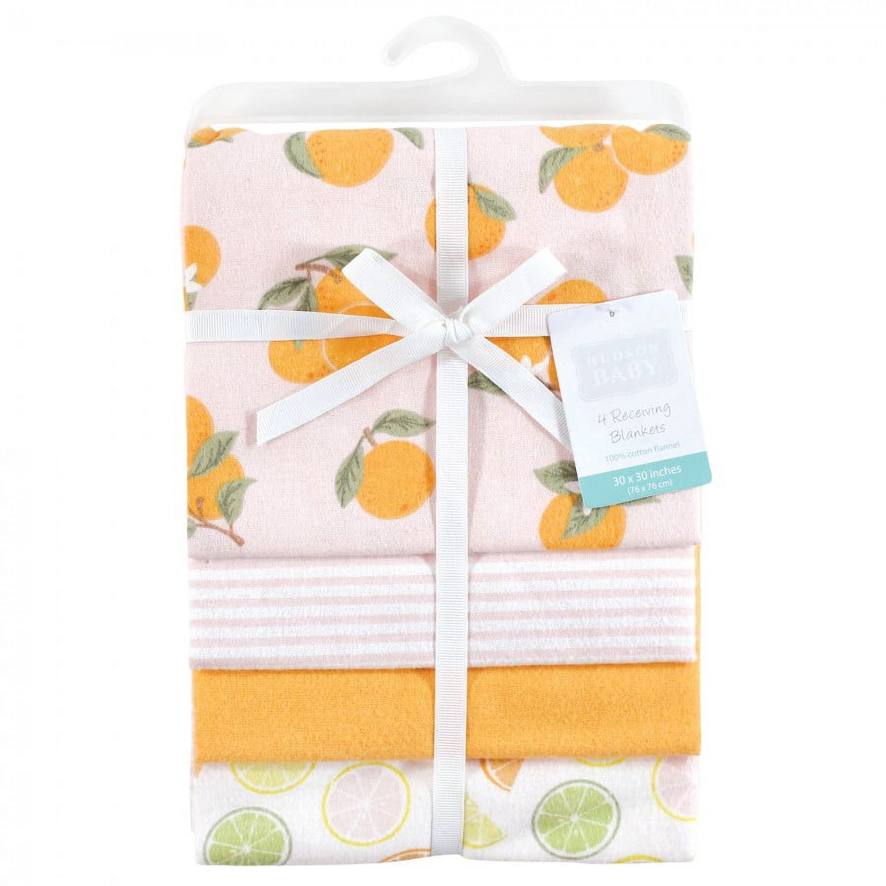 Hudson Baby Infant Girl Cotton Flannel Receiving Blankets, Citrus Orange, One Size