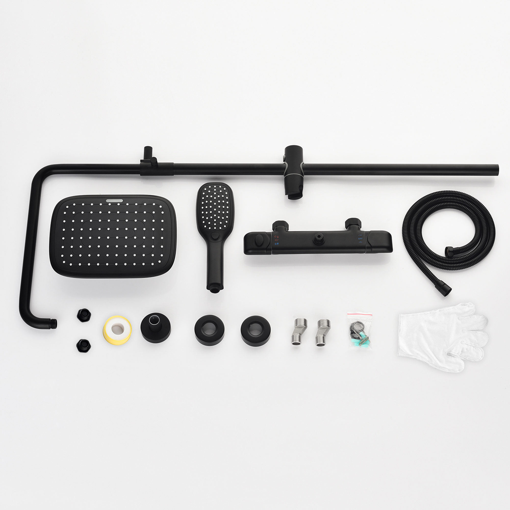 Exposed Shower System with Brass Thermostatic Shower Valve, Wall Mounted Shower Faucet Set with Height Adjustable Rain Shower Head and Handheld