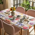 thumbnail image 3 of Easter Bunny Table Cloths for 6 Foot Rectangle Tables, Spring Tulips Vintage Botanical Pastoral Patio Waterproof Elastic Fitted Tablecloths, Washable Rectangular Table Cover for Camping, 3 of 8