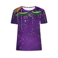 thumbnail image 5 of Xdegoge Mardi Gras Shirts for Women Short Sleeve S Purple Glitter Print Crew Neck Carnival Tee, 5 of 5