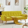 thumbnail image 2 of uhomepro Futon Sofa Bed with 2 Bolster Pillows, Convertible Sofa and Couch for Living Room, Yellow, 2 of 8