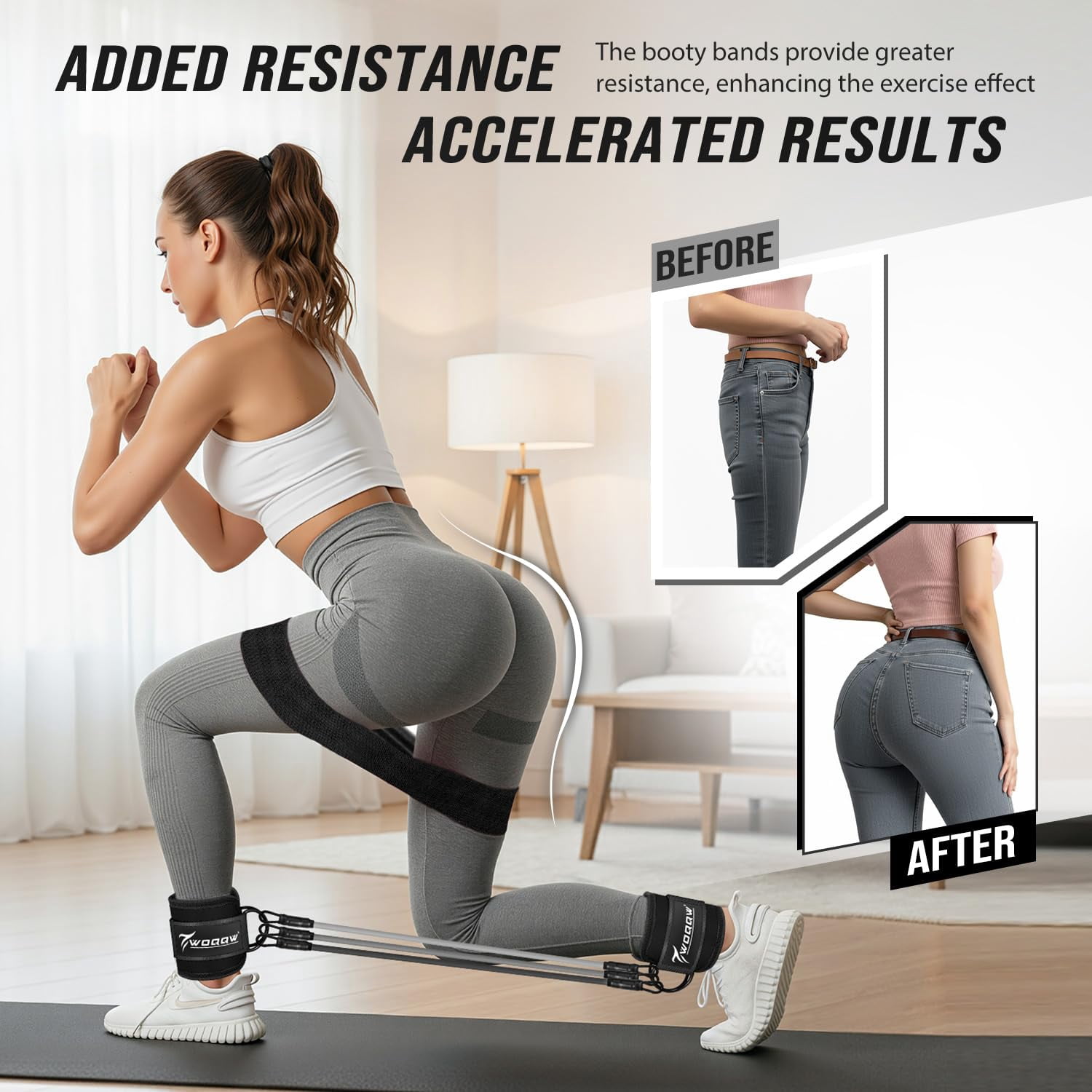 Resistance Bands Set - Ankle Resistance Bands with Cuffs for Legs & Glute Workout, Fabric Booty Bands for Women, Home Gym Exercise Equipment for Hip, Pilates, Fitness, Yoga, Physical Therapy