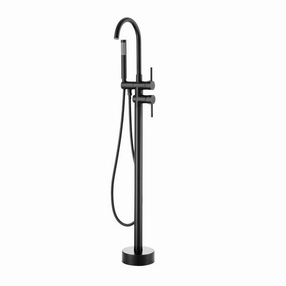 Onail Floor Mount Freestanding Tub Filler with Handheld Shower & Diverter, Matte Black Gooseneck Spout, 360° Swivel, Solid Brass High Flow Faucet