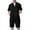 Black, variant on LADIGASU Summer Men's Casual Solid Color Short Sleeved Lapel Drawstring Elastic Waist Set