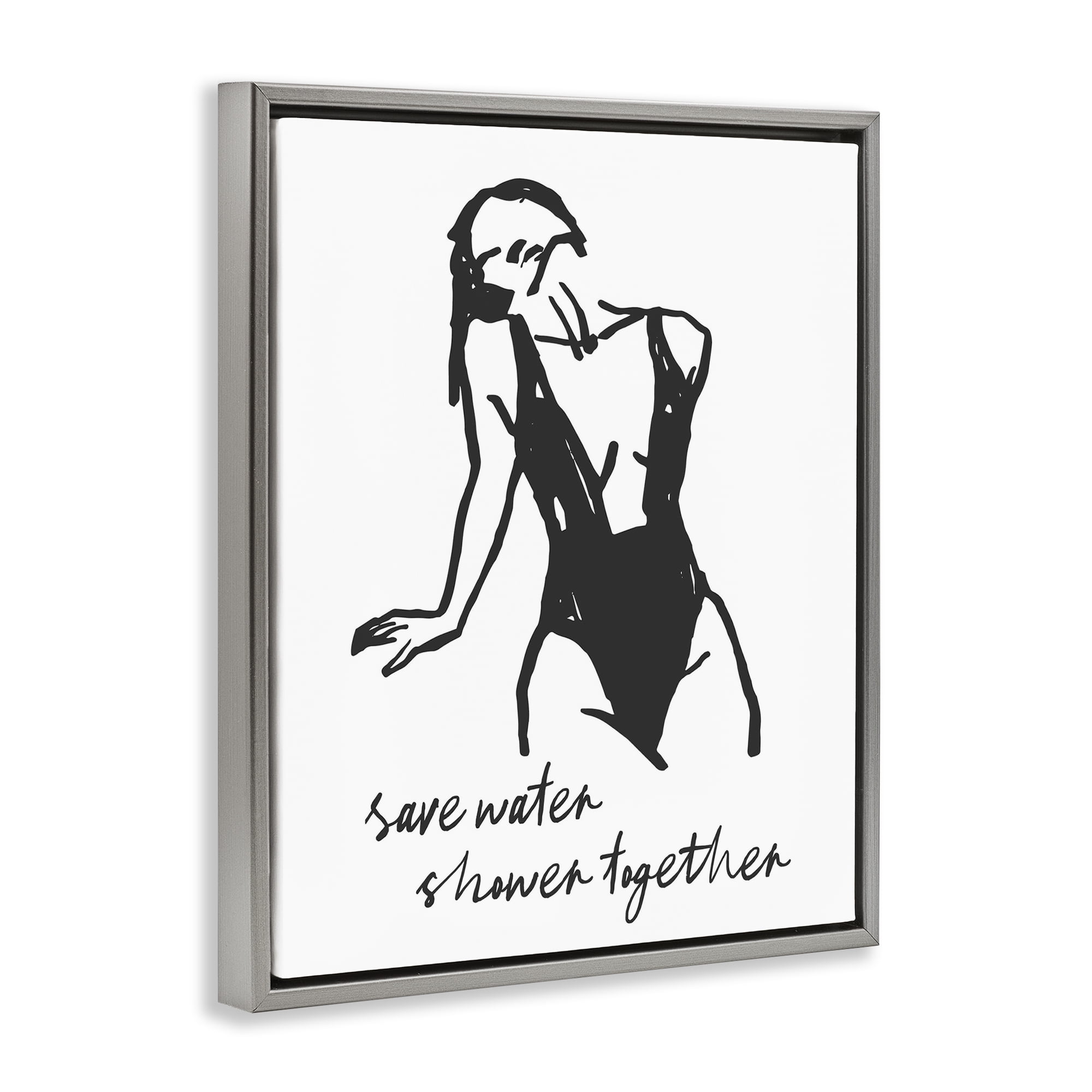 Stupell Industries Save Water Shower Together Gray Framed Floater Canvas Wall Art, design by Lettered and Lined