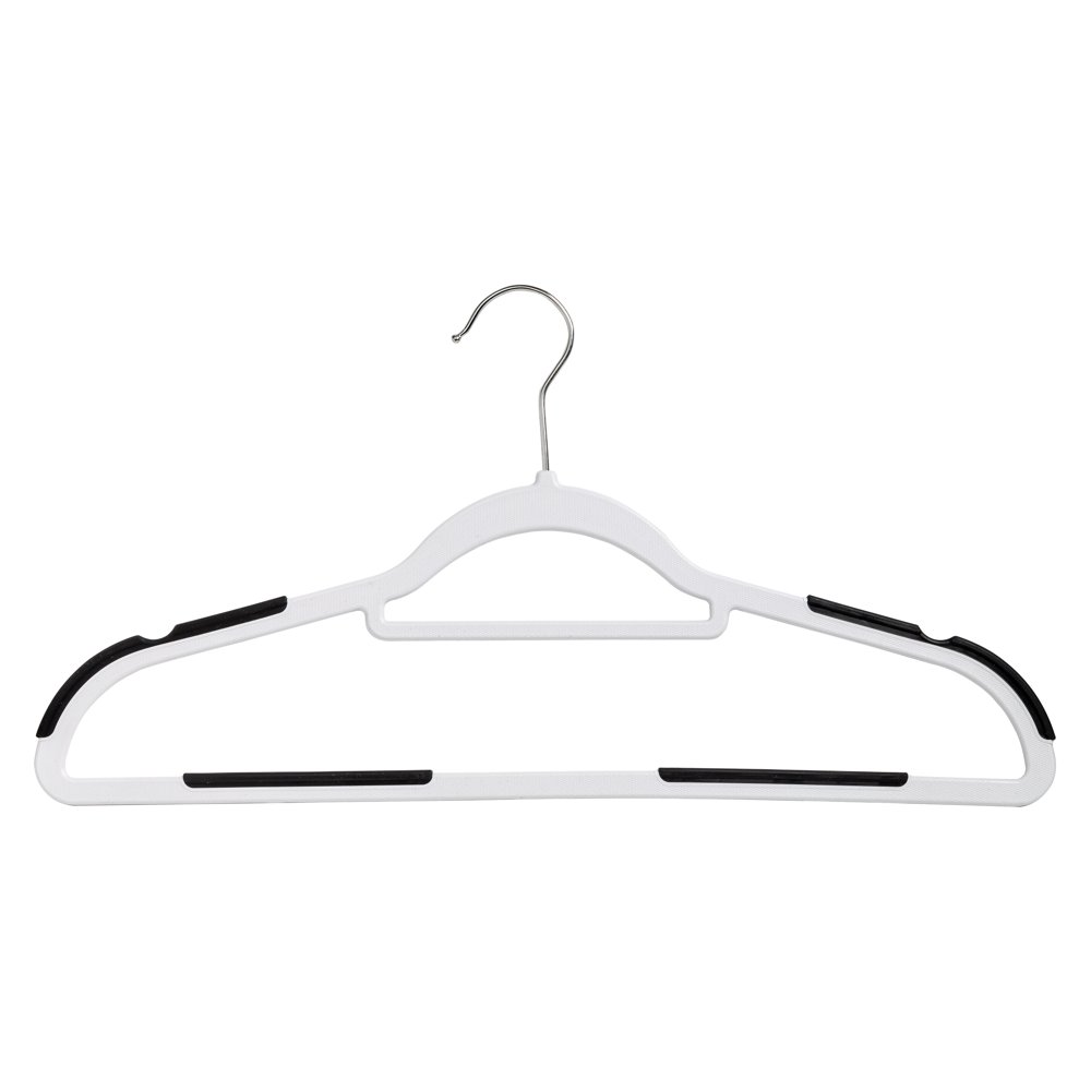 HoneyCanDo 50Pack Rubber Grip NoSlip Plastic Hangers, White/Black
