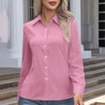 thumbnail image 4 of Ecqkame Womens Button Up Shirts Solid Color Long Sleeve Turn Down Collar Tops Casual Loose Formal Office Daily Blouse Pink XL, 4 of 8