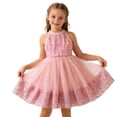 thumbnail image 2 of Girls Sequin Tulle Dress Sparkly Halter Bow Pageant Birthday Wedding Party Gown for Kids Pink,Size 6-7 T, 2 of 9