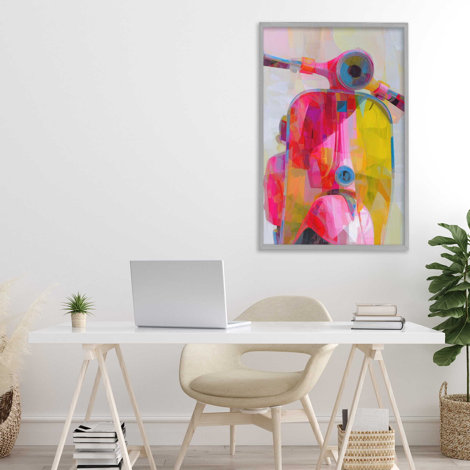 Stupell Industries Vespa in Pink & Yellow Gray Framed Giclee Art, design by Chromatic Storm Studio