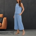 thumbnail image 2 of hoksml Women's Contrast Stitch Sleeveless Top and Drawstring Culotte Pants Set, 2 Piece Casual Outfit, 2 of 9