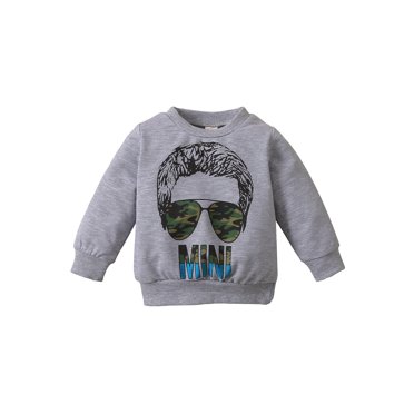 Xingqing Sweatshirts d'Automne pour Bébé Garçon Portrait de Tête Lettre Manches Longues Hauts Vêtements Décontractés