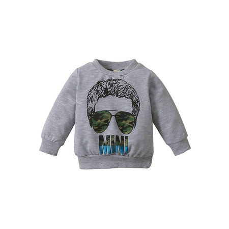 

Sunisery Baby Boy Autumn Sweatshirts Toddler Head Portrait Letter Long Sleeve Tops Casual Clothes Gray 2-3 Years