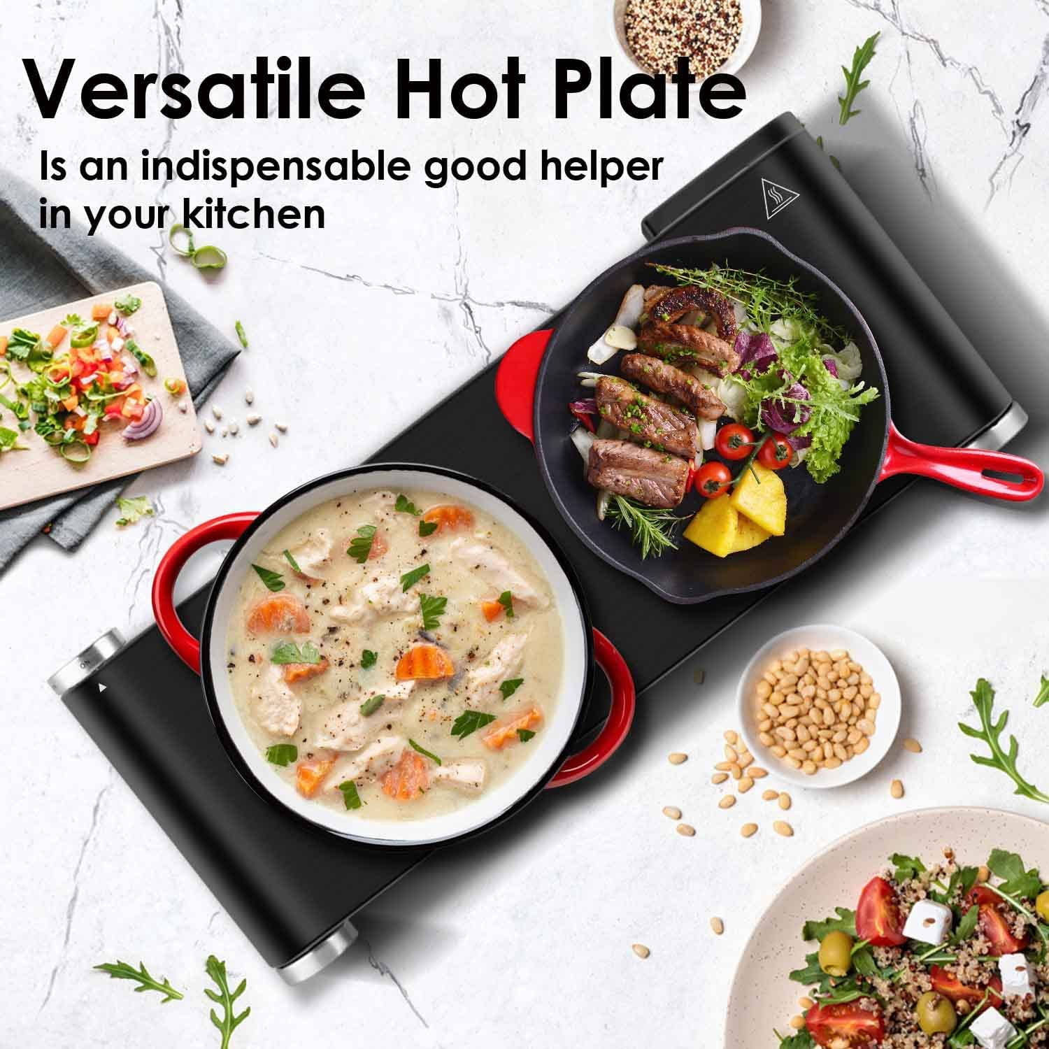 Hot Plate for Cooking 1800W Portable Electric Double  Countertop Cooktop Cast Iron Stove Heating Plate with 7 Power Levels Adjustable Temp Control, Compatible for All Cookwares
