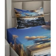 thumbnail image 2 of Ambesonne Ocean Fitted & Top Sheet Set with Sham, Full Moon Dark Clouds, Blue Orange Black, 2 of 4