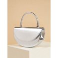 thumbnail image 4 of Women Silver Textured Half Moon Top Handle Handbag Elegant Evening Purse Fashion Party Wedding Bag, 4 of 7