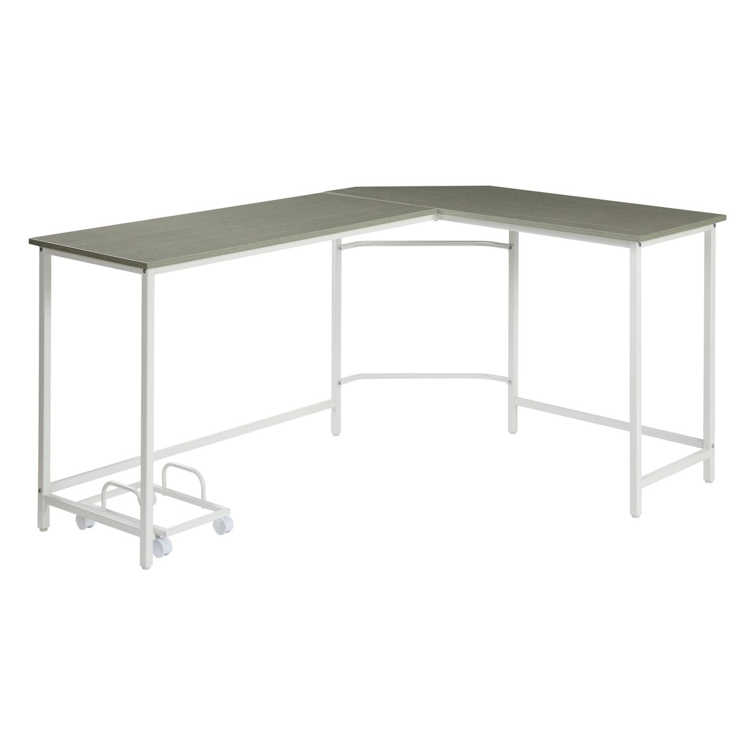 L-Shape Computer Desk with Mobile CPU Holder, Wood and Metal Corner Workstation, 66.5 in, Modern Home Office Desk