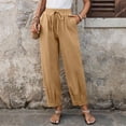 thumbnail image 4 of LEAVINGSUO Cotton Linen Pants for Womens Color Loose Casual And Linen Drawstring With Pockets Trousers Khaki XXXL, 4 of 9