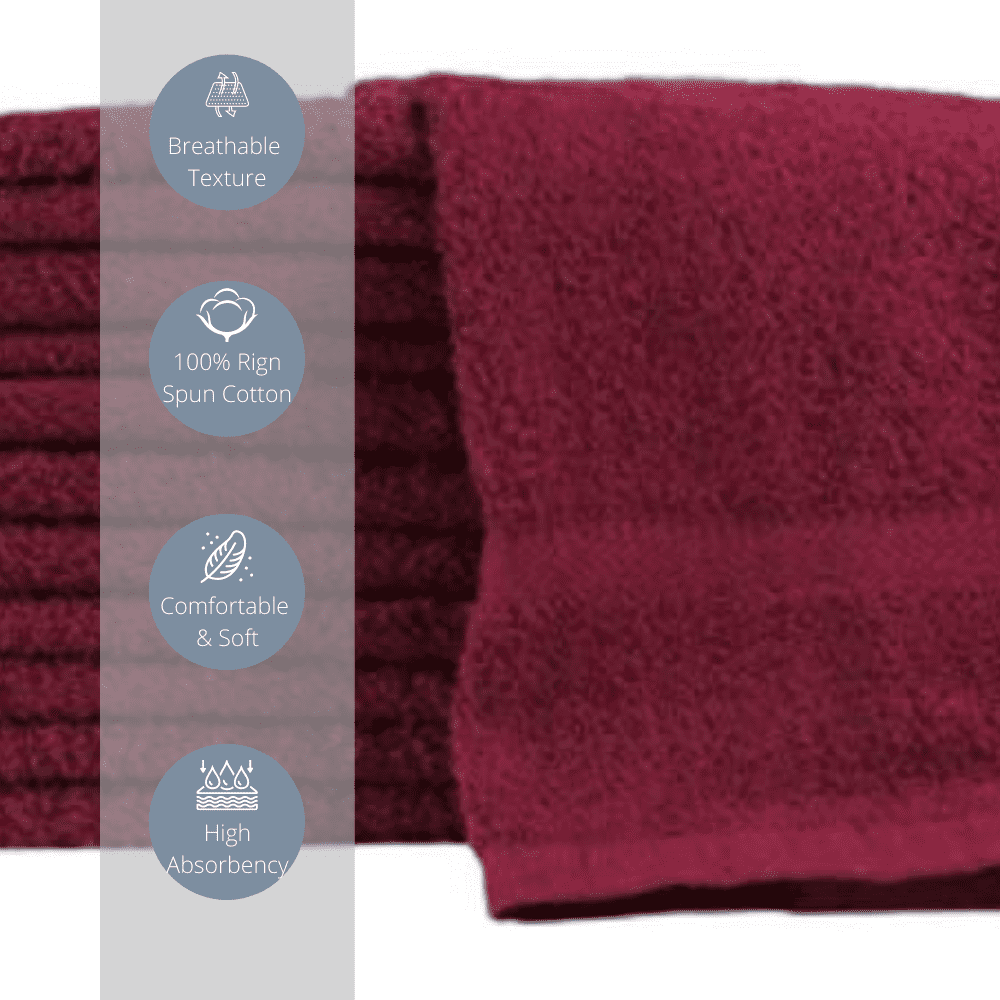 Linteum Textile Burgundy 12 Pack Luxury Hand Towel - 16x27 Inches, Premium 100% Cotton, Ultra-Soft and Highly Absorbent Towels for Bathrooms, Gyms, Showers, Hotels, and Spas