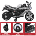 thumbnail image 4 of Moto Montable Eléctrica Deportiva 2 Ruedas para Niños Luz Bluetooth Dos Baterias 6V con Cargador Soporta Hasta 30kg - Gris, 4 of 8
