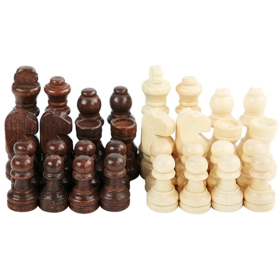 32 Pcs Portable Chess Pieces International Chess Figures Wooden Hand Carved Tournament Chessmen for Adults or Children