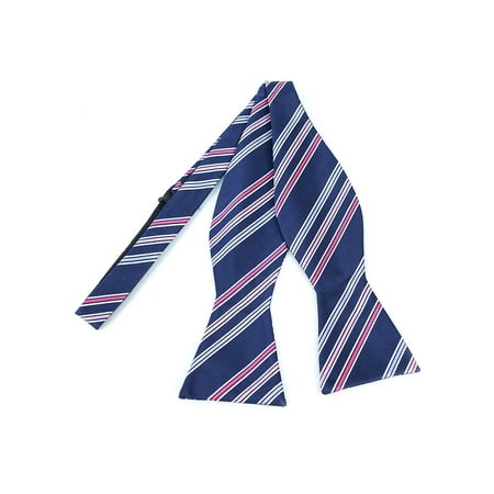 Blue Geometric Woven Silk Tie - Men's Navy 100% Silk Woven Freestyle Bow Tie FBS3700