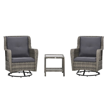 Patio Furniture Set 3-Piece, Swivel Rocking Bistro Set, Outdoor Conversation Set, Modern Rattan Wicker Chairs with Coffee Table, Gray