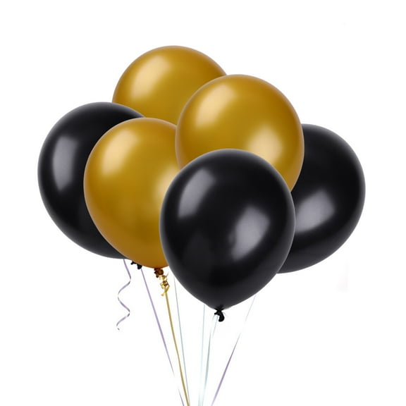 ORDDIART Latex Balloon 12in Round Golden Black for Birthday Wedding Decorations 50Pcs