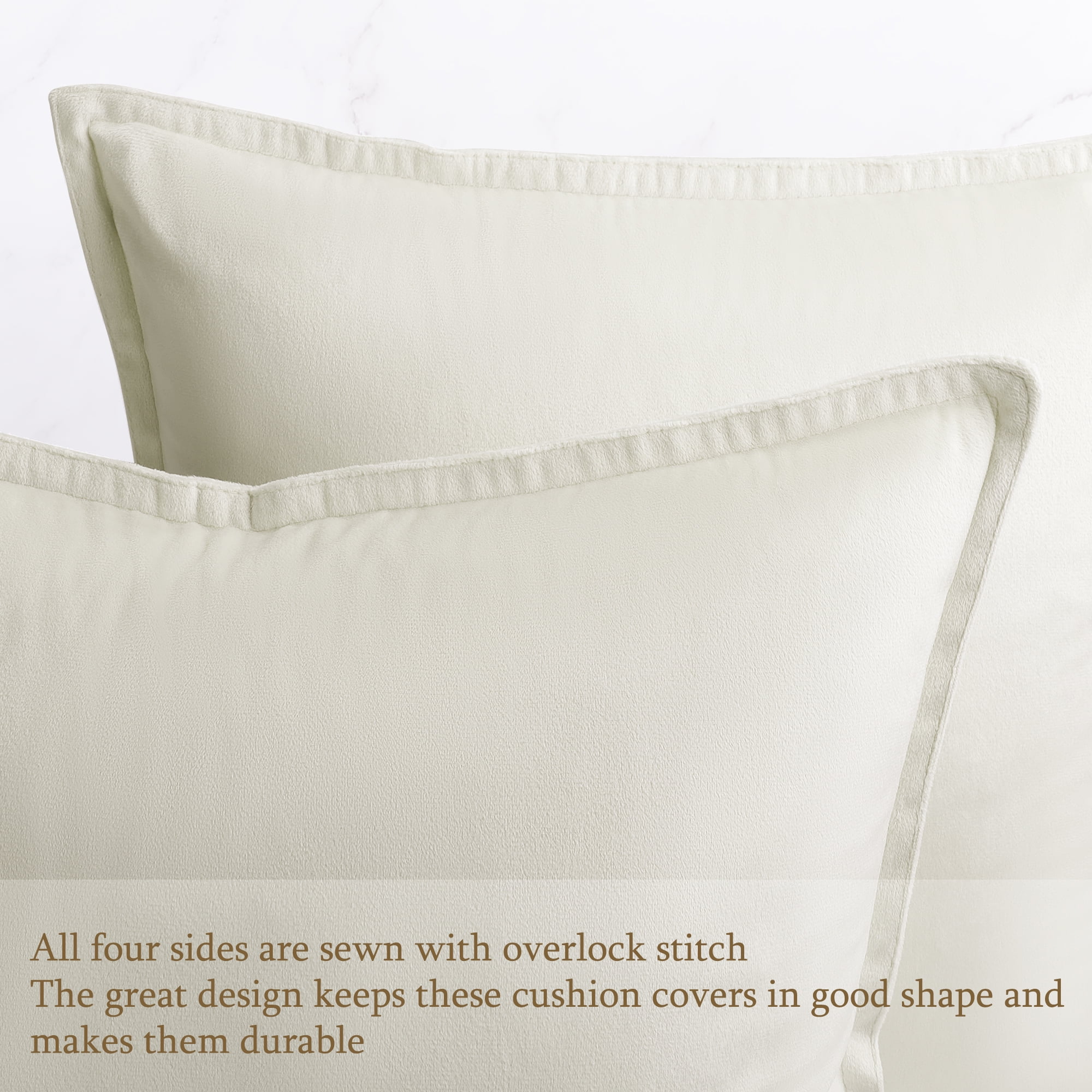 Unique Bargains 2Pcs Velvet Soft for Sofa Throw Pillow Covers Beige White 18"x18"