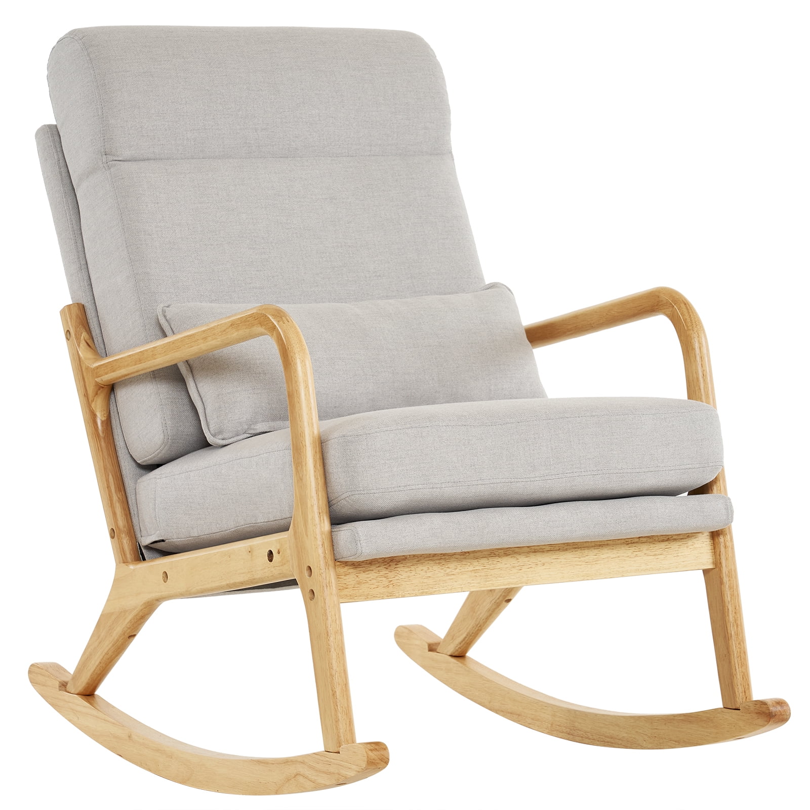 UBesGoo Linen Fabric Rocking Chair,Mid-Century Glider Rocker with Padded Seat and Wood Frame, Modern Accent Chair for Living Room Light Gray