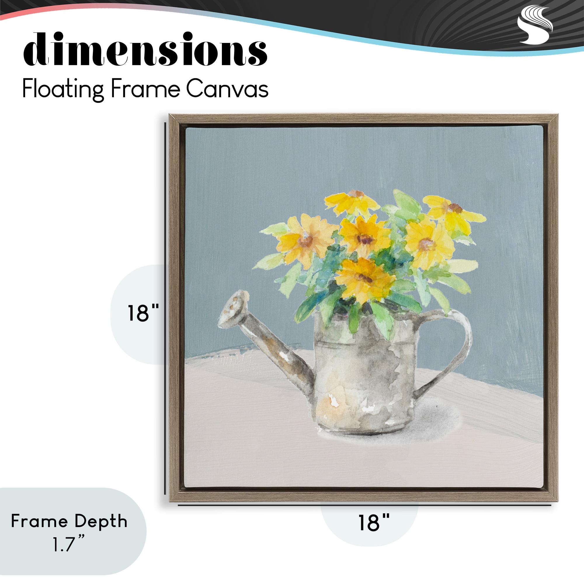Stupell Industries Daisies in Watering Can Brown Framed Floater Canvas Wall Art, design by Lanie Loreth