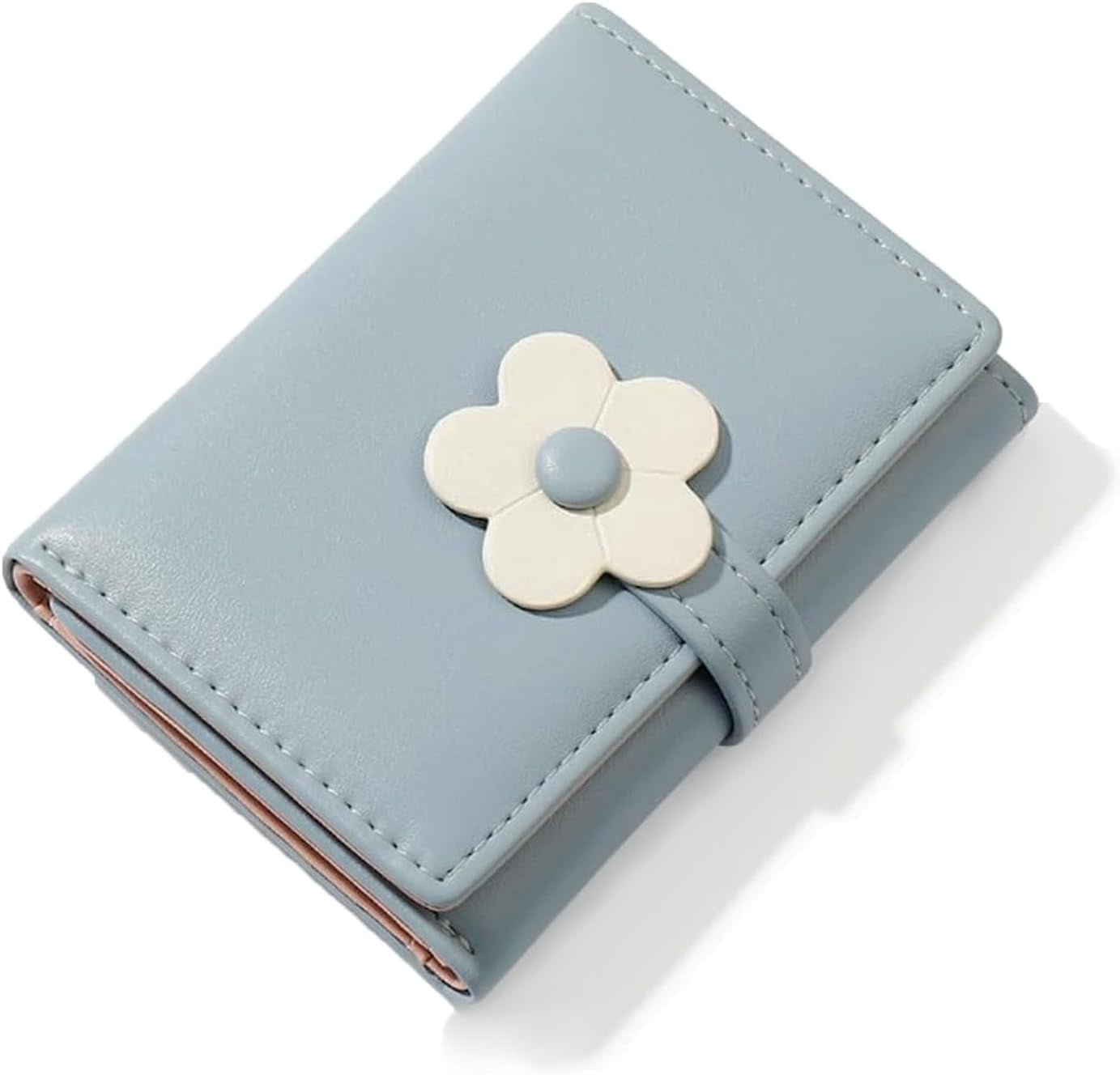 Mini Cute Wallet Slim Wallet ID/Photo Window Card Holder with 3D Flower Pattern Buckle for Women Girls