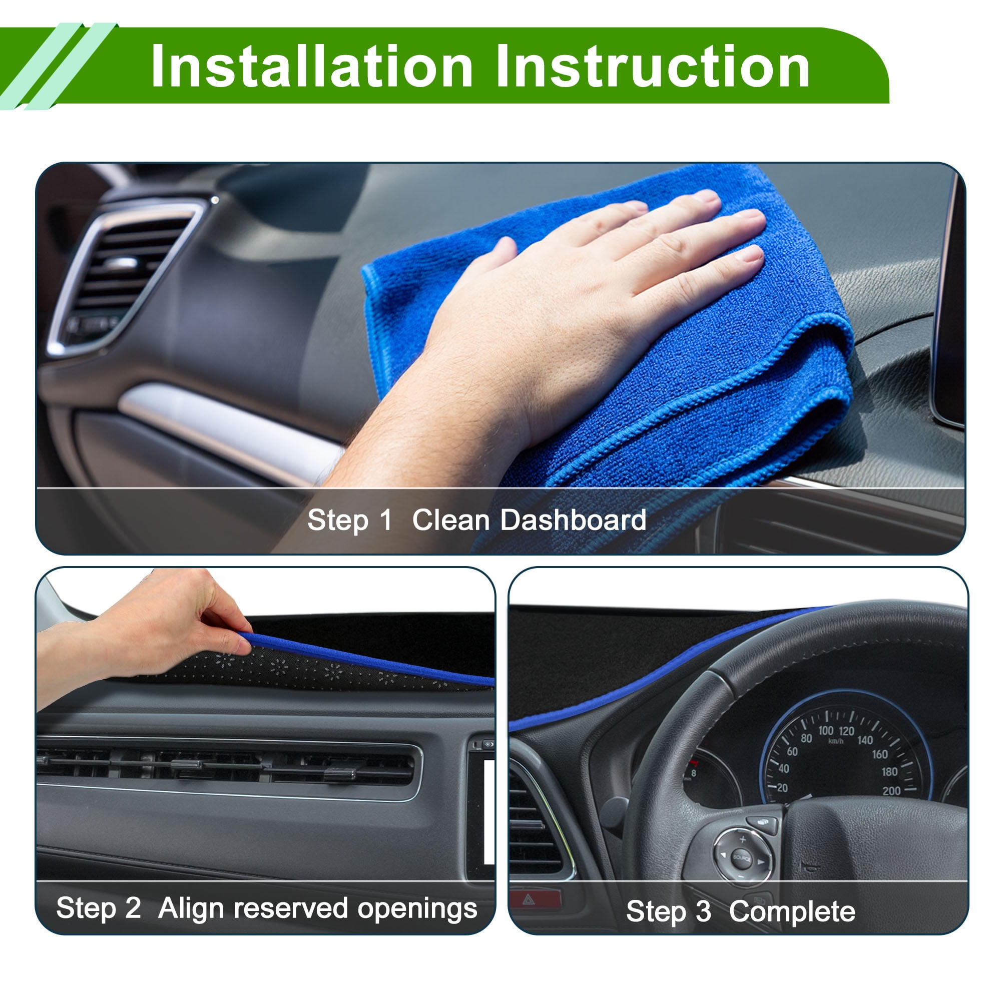 Unique Bargains Dashboard Cover for Hyundai Santa Fe Sport 2013-2018 Non-Slip Front Dash Cover Mat Pat Polyester Silicone Blue