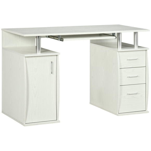 HOMCOM 47" Computer Desk with Keyboard Tray and Storage Drawers White