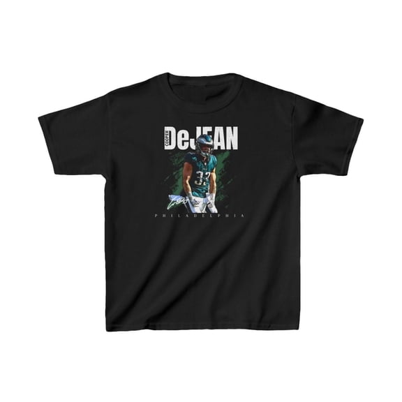 Philadelphia Cooper DeJean #33 Football Cartoon Kids Heavy Cotton Tee-KFCD001B-Black-XS