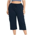 thumbnail image 5 of Womens Lightweight Capris Pants New Womens Capris with Pockets Plus Size Cotton Yoga Pants Elastic Waist Loose Fitting Activewear Cropped Pants Navy 3XL, 5 of 9