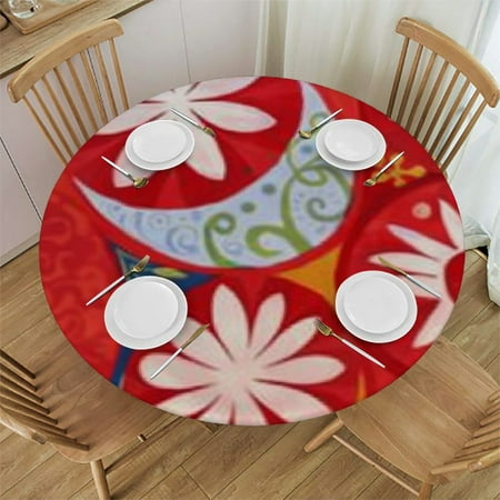 

nygtbtfer Easter Egg Flower Round Fitted Tablecloth Easter Red Small Round Table Cover with Elastic EdgeWipeable Circle Table Cloths for Party Patio Holiday Decor 42-46